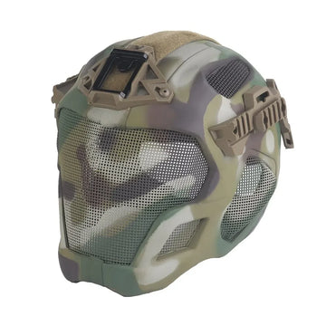 Casco Táctico de Protección Completa con Máscara de Malla de Acero